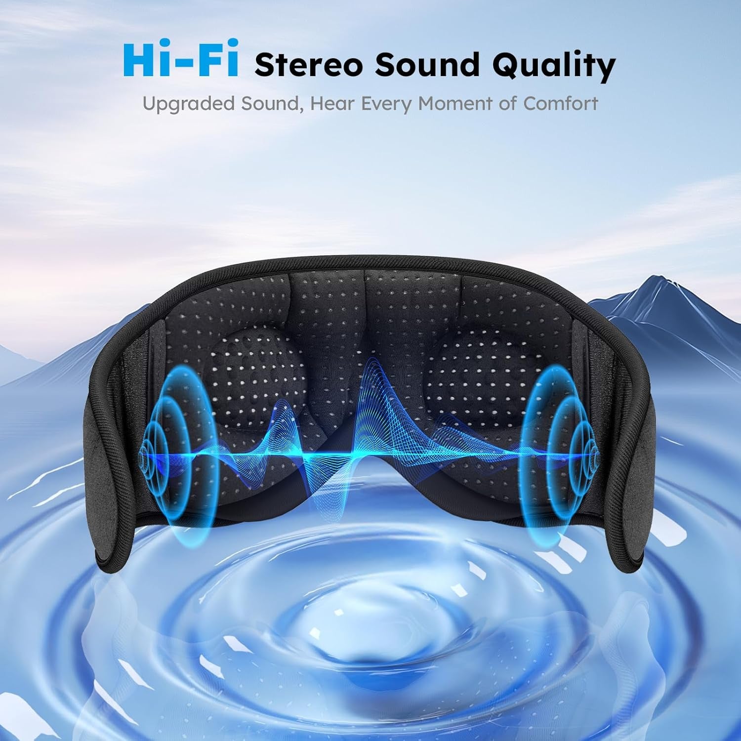 White Noise Sleep Mask, 3D Sleep Headphones with 16 Soothing Sounds, Bluetooth 5.4 Sleep Eye Mask with Timer, Total Blackout Sleeping Headphones for Side Sleeper(Black)