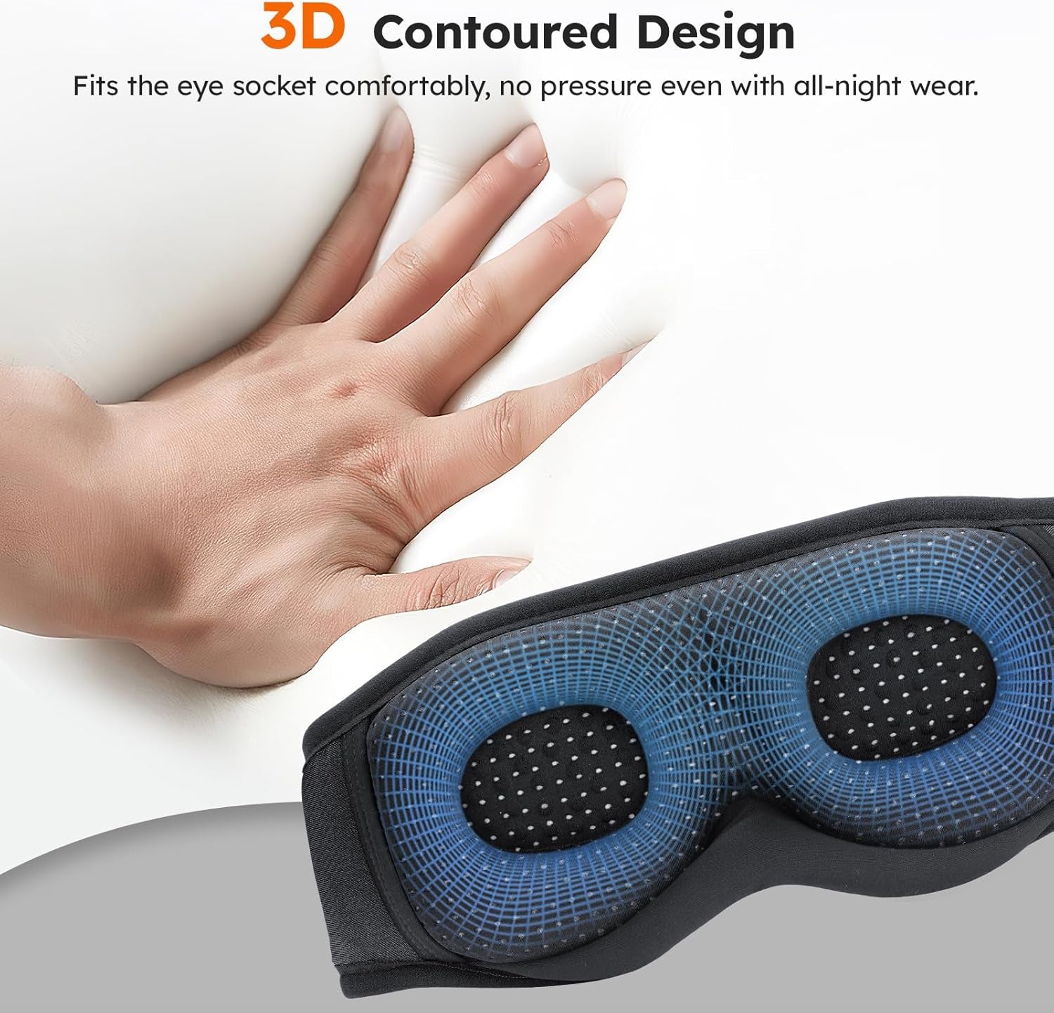 White Noise Sleep Mask, 3D Sleep Headphones with 16 Soothing Sounds, Bluetooth 5.4 Sleep Eye Mask with Timer, Total Blackout Sleeping Headphones for Side Sleeper(Black)